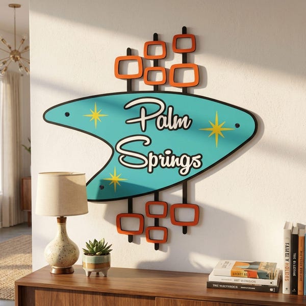 Custom Mid Century Modern Sign, Personalized 1950's Era Wall Art, Vintage Style Artwork