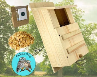 KingWood Premium Pine Owl House, Screech Owl Box For Outside, Garden Bird Habitat, DIY Gift For Family Time, Backyard Birding, Pest Control