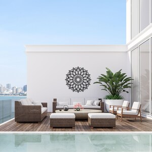 Lotus Flower Mandala Wall Art, Metal Flower Decor, Tranquil Om Backyard Garden Decor, Outdoor Boho Patio Wall Hanging Accent, Poolside Sign