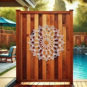 Lotus Flower Mandala Wall Art, Metal Flower Decor, Tranquil Om Backyard Garden Decor, Outdoor Boho Patio Wall Hanging Accent, Poolside Sign