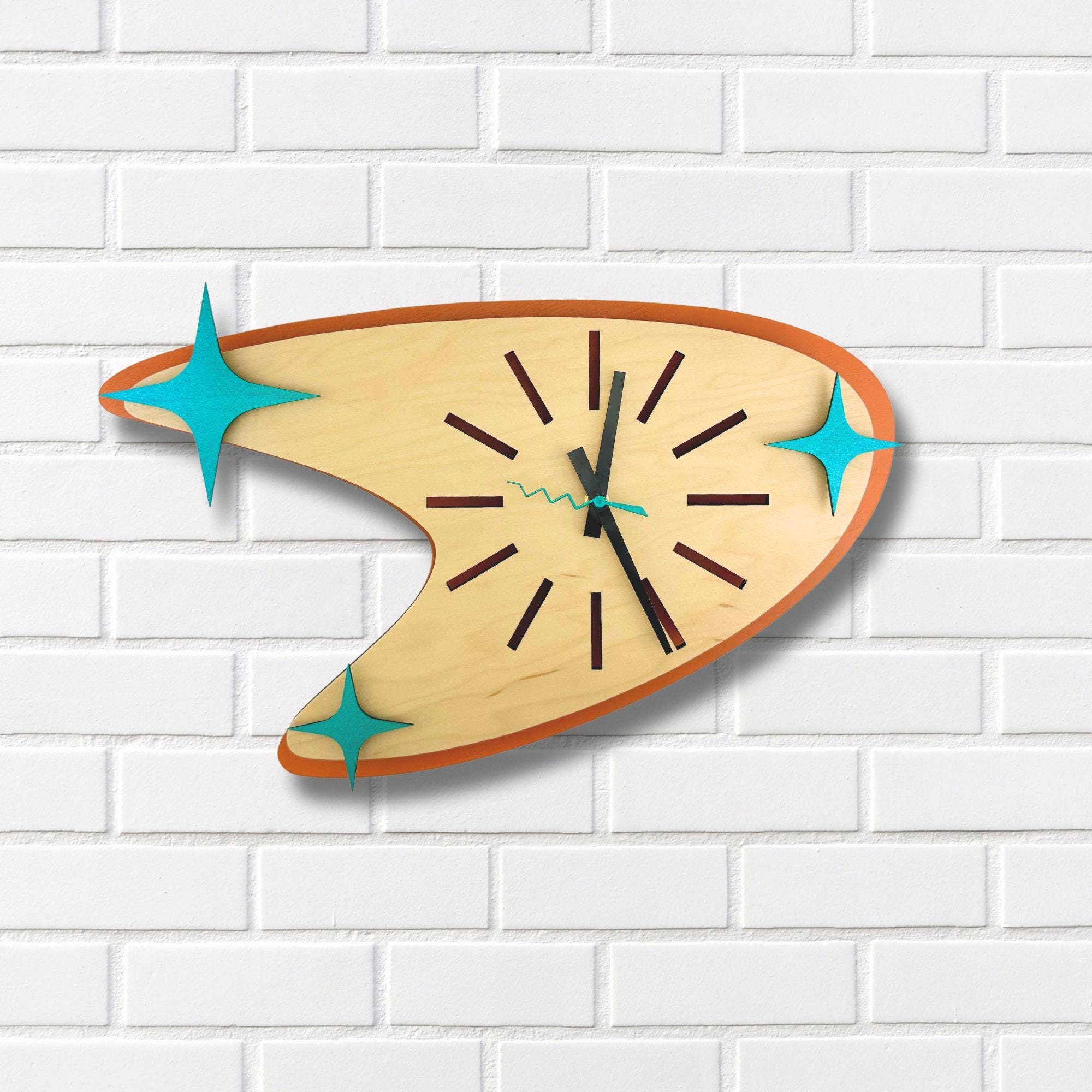 Mid Century Modern Kitchen Decor, Vintage 50s Boomerang Wall Clock