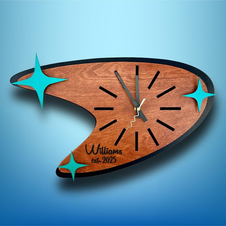 Personalized Wall Clock, Mid Century Modern 50s Decor, Retro Boomerang ...