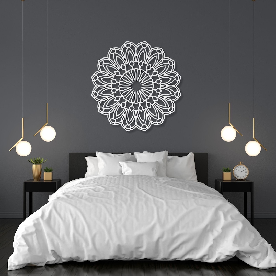 Floral Mandala Metal Wall Art, Over the Bed Bedroom Decor, Peaceful ...