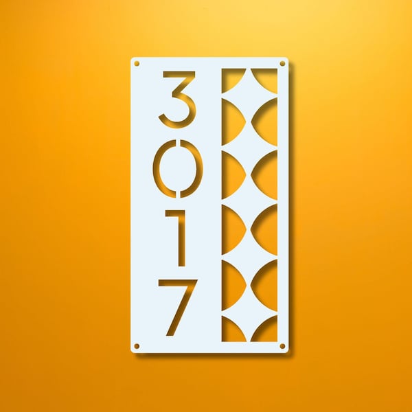 Custom Vertical Address Sign, MCM Starburst Metal Numbers Plaque, Mid Century Modern Home Marker