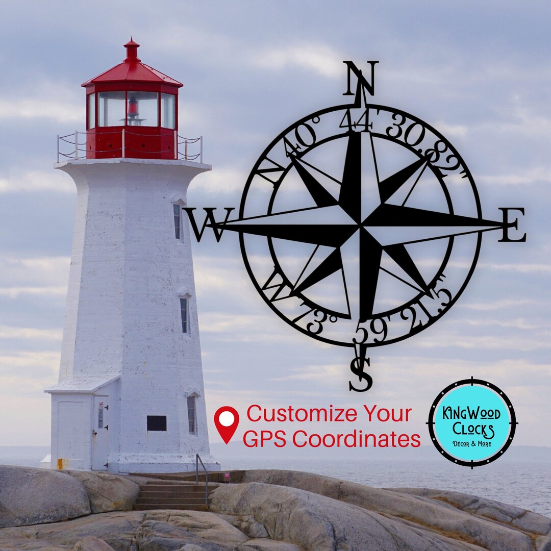 Custom Compass Rose Metal Wall Art W/ Personalized GPS Coordinates
