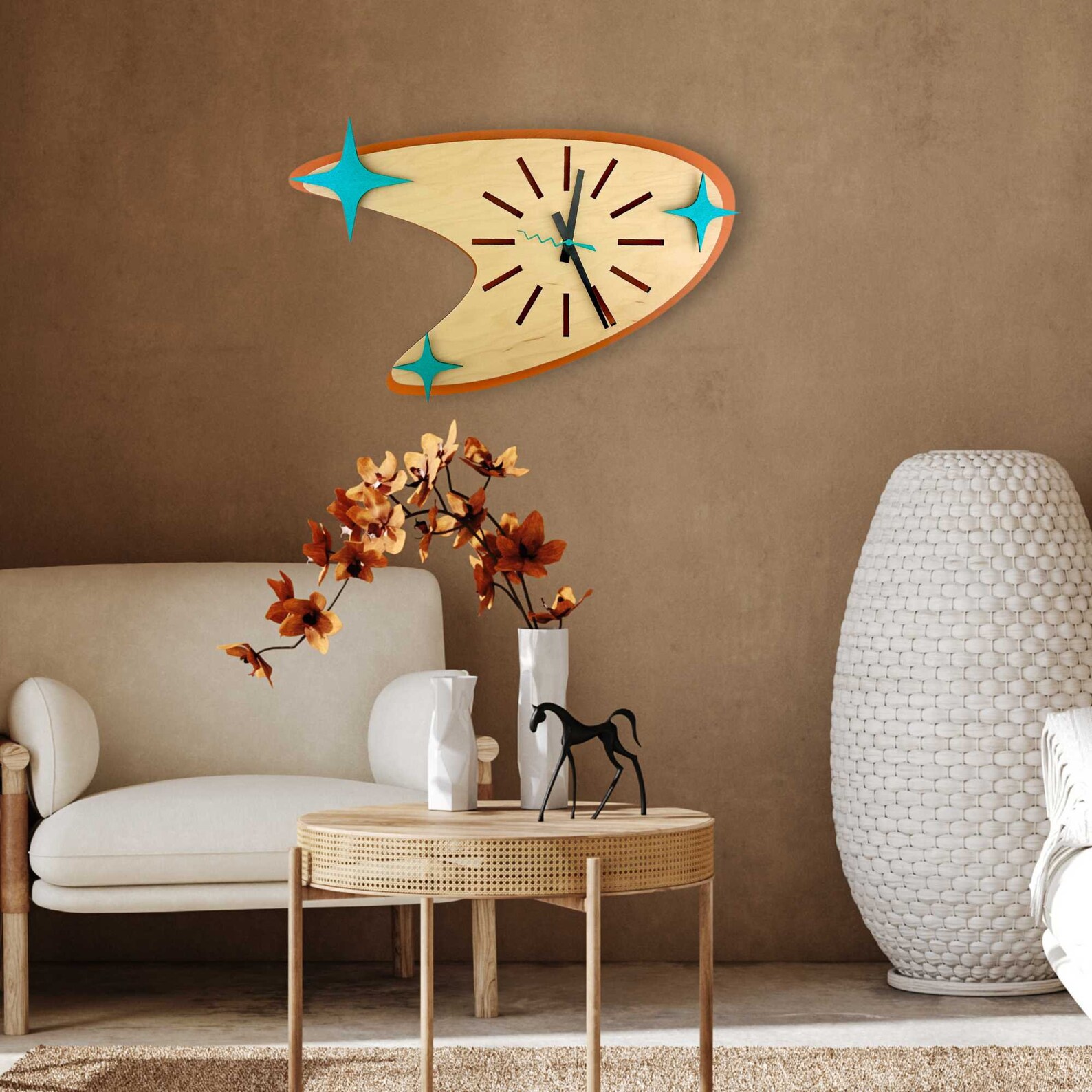 Retro Boomerang Wall Clock, Mid Century Modern 50s Kitchen Decor ...