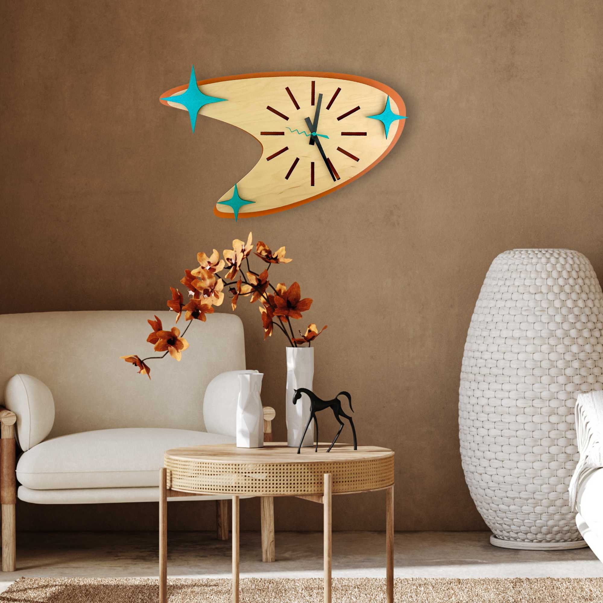 Mid Century Modern Kitchen Decor, Vintage 50s Boomerang Wall Clock