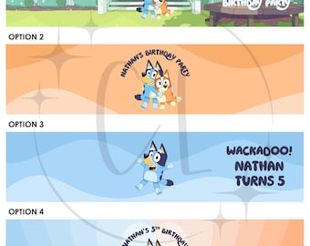 Custom Bluey Water Bottle Label | Bluey Birthday Decor