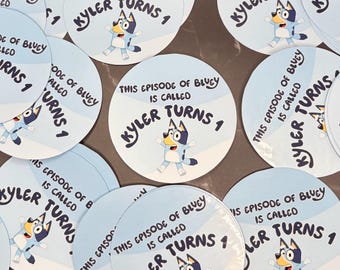 Custom Bluey Circle Stickers | Bluey Birthday Decor