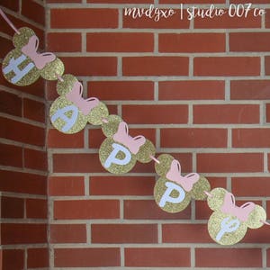 Customizable Pink + Gold Mouse Head Banner