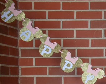 Customizable Pink + Gold Mouse Head Banner