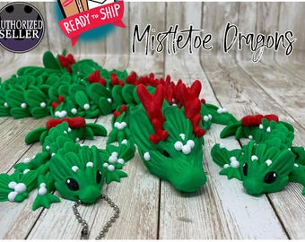 Dragón de muérdago / Dragón navideño / Impreso en 3D / Figura / Juguete articulado / Listo para enviar