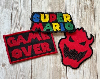 Super Mario Patches | Bowser  | Game Over | Iron-On Patch | Sew-On Patch | Embroidery Patch | Video Game