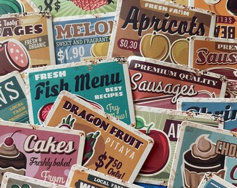 Retro Grocery Label Stickers | RANDOM Pack of 6 Stickers