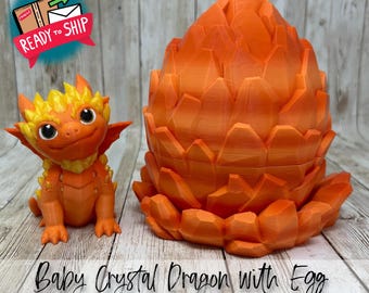 Bebé dragón de cristal con huevo: impreso en 3D, listo para enviar.