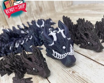 Dragón lunar y cría articulados impresos en 3D: juguete antiestrés flexible, listo para enviar.