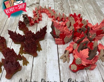 Dragón de Otoño y Bebés Dragones de Otoño / Flexible / Juguete antiestrés / Impreso en 3D / Figura / Juguete articulado / Listo para enviar