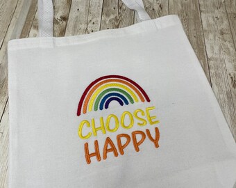 Choose Happy Rainbow Canvas Shoulder Bags | Tote Bag | Everyday Bag | Shopping Bag