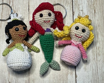 Llaveros de princesas Disney / Aurora / Ariel / Tiana / Disney / Micro crochet / Amigurumi