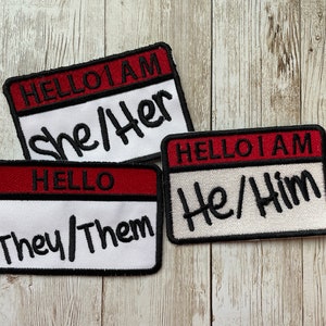 Pronouns patch | They/Them | He/Him | She/Her | Iron-On Patch | Sew-On Patch | Embroidery Patch