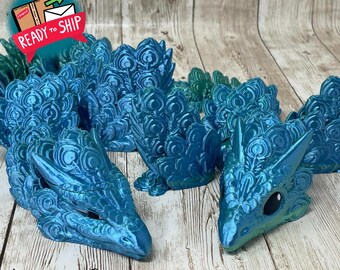 Dragón pavo real y cría / Ave / Plumas / Impreso en 3D / Figura / Juguete articulado / Listo para enviar