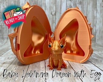 Bebé Dragón Relámpago / Huevo y Dragón / Juguete Articulado / Impreso en 3D / Listo para Enviar