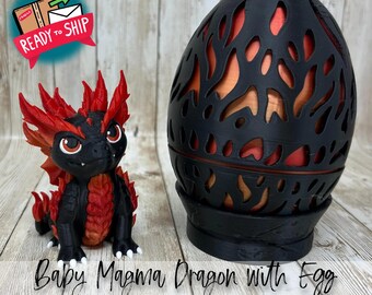 Bebé dragón de magma con huevo: impreso en 3D, color personalizable