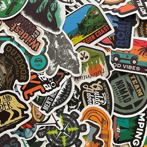 The Great Outdoors | Camping | Hiking | Mystery Pack | RANDOM Pack of 6 | Waterproof | Glossy | Water Bottle | Laptop | Skate Board