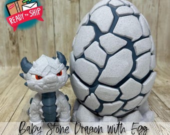 Bebé dragón de piedra con huevo: impreso en 3D, listo para enviar.