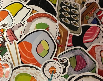 Sushi Stickers | RANDOM Pack of 6 | Mystery Pack | Waterproof | Glossy