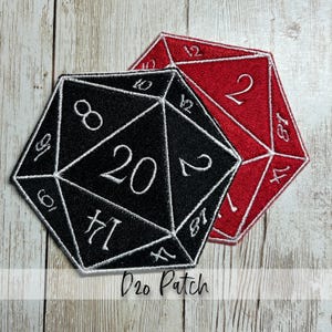 D20 patch: Iron-On, Sew-On Patch, Embroidery, D&D, RPG Game, Dice