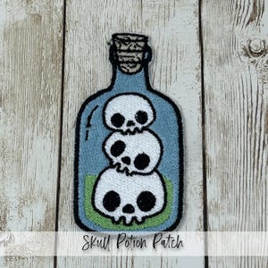 Skull Potion Patch: Iron-on, Sew-on, Machine Embroidered