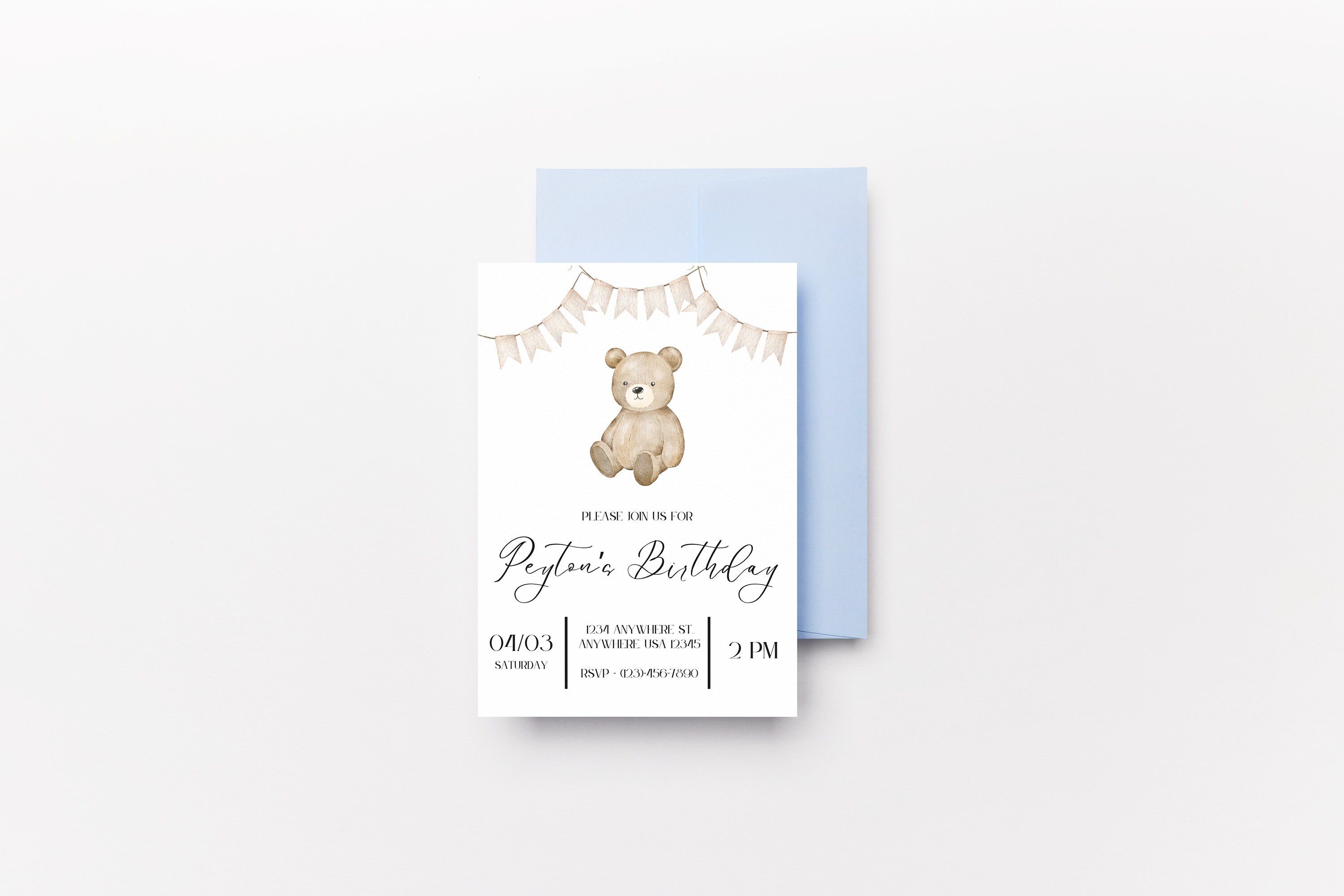 Editable Bear Birthday Invitation Minimalistic Neutral Canva Edit ...