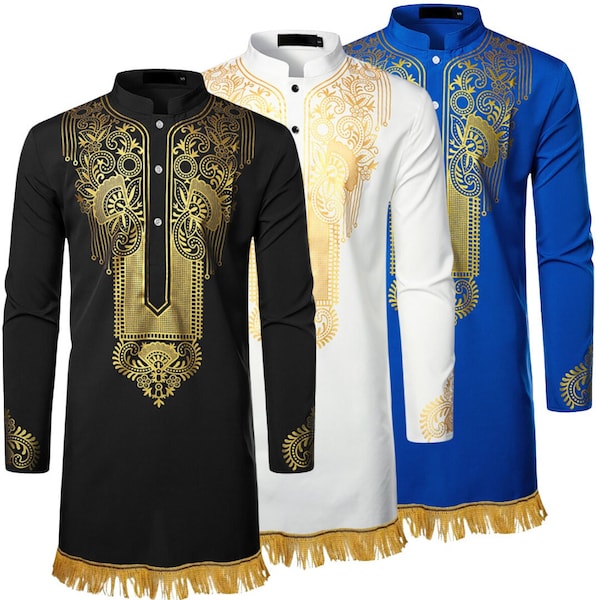 Gold Print Dashiki Shirt with Fringes Hebrew Israelite Clothing