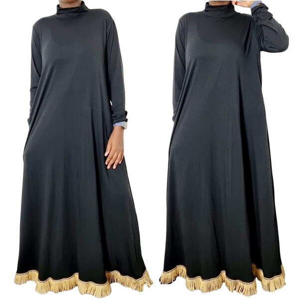 Turtleneck Maxi Dress with Pockets andFringes Womens Hebrew Israelite Clothing Modest Apparel 12 Tribes Garment