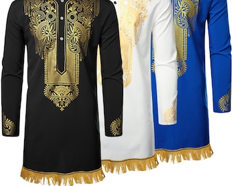 Gold Print Dashiki Shirt with Fringes Hebrew Israelite Clothing