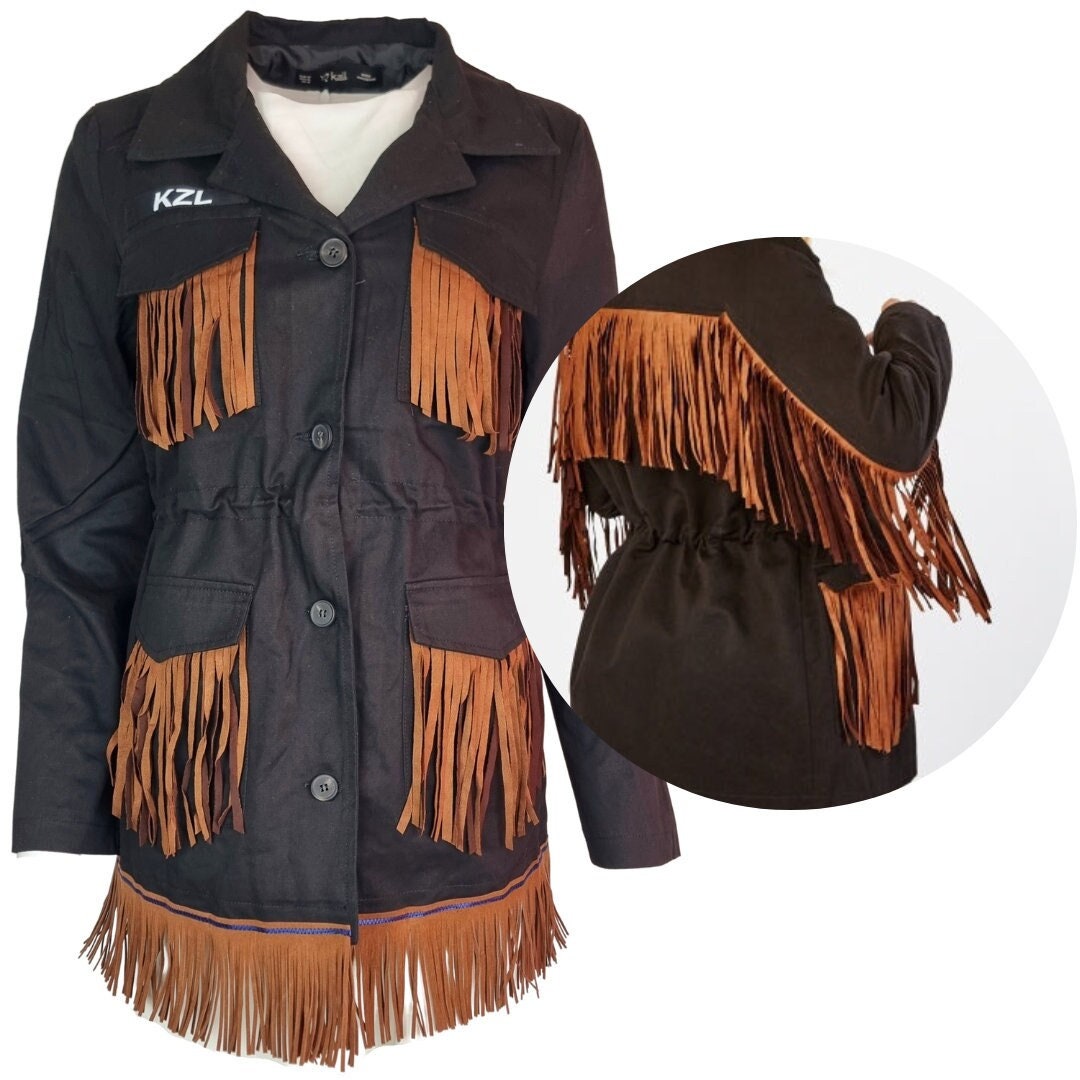 Women's Black Suede Fringe Jacket Hebrew Israelite Clothing Modest