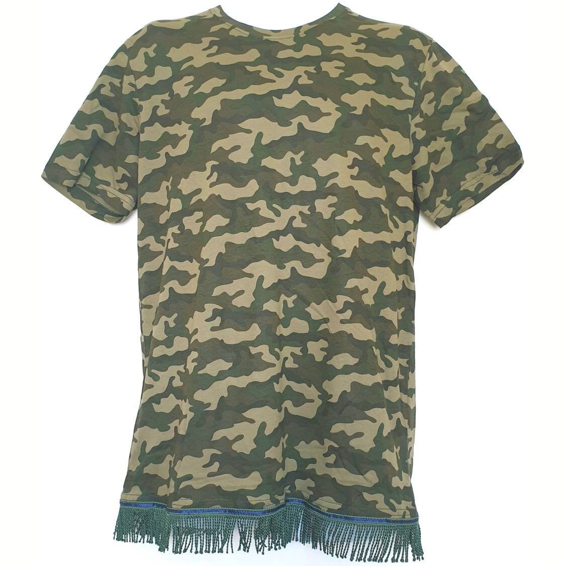 Image of Men's Camo Short Sleeve Fringed T-Shirt With Fringes Hebrew Israelite Clothing 12 Tribes Garment