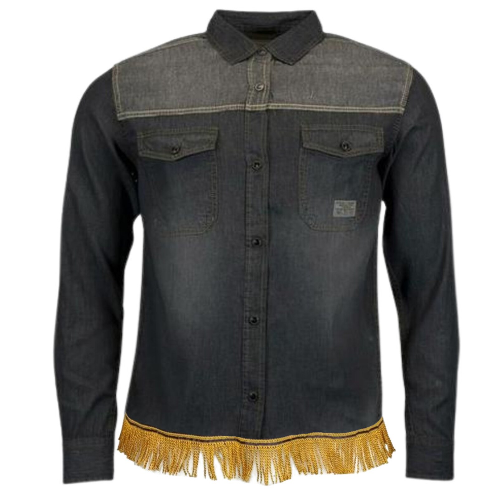 Men's Contrast Denim Fringed Shirt With Fringes Hebrew Etsy