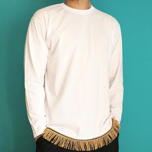 Mens Plain Long Sleeve Fringed T-Shirt with Fringes Hebrew Israelite Clothing 6 Colors Available