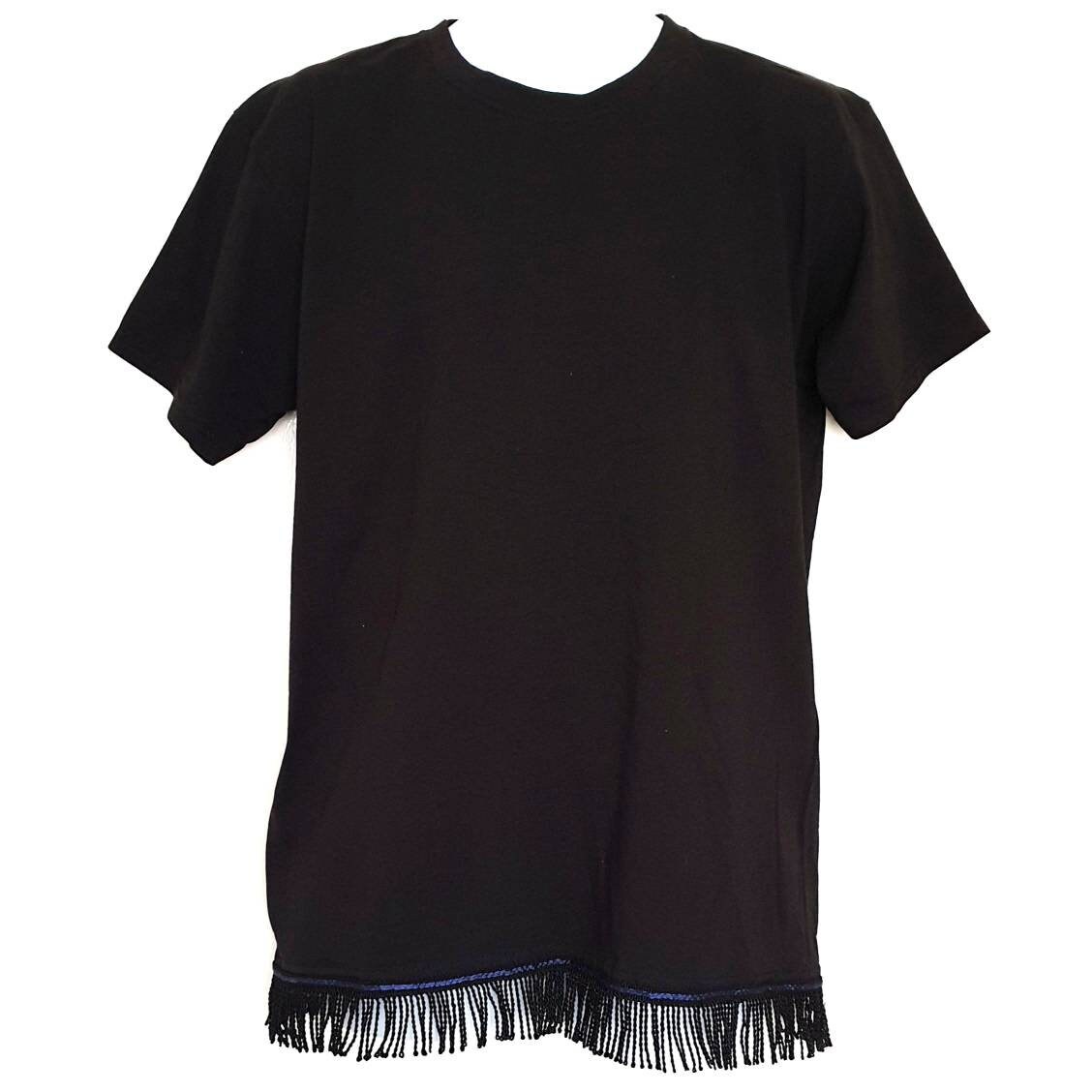 Image of Men's Black Plain Short Sleeve Fringed T-Shirt With Fringes Hebrew Israelite Clothing 12 Tribes Garment Apparel