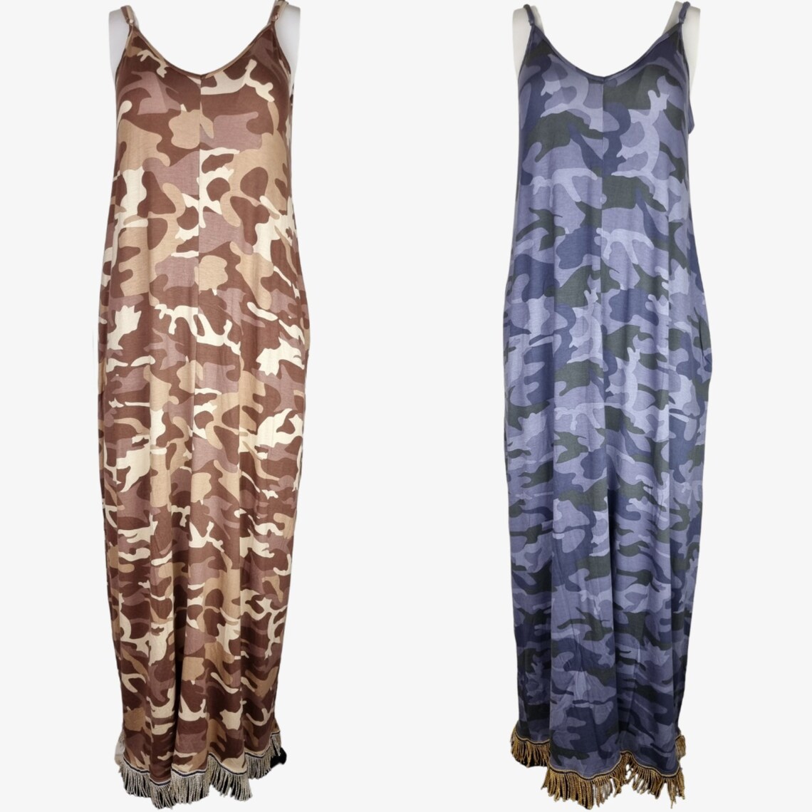 Striped & Camo Cami Maxi Dresses with Pockets with Fringes Etsy