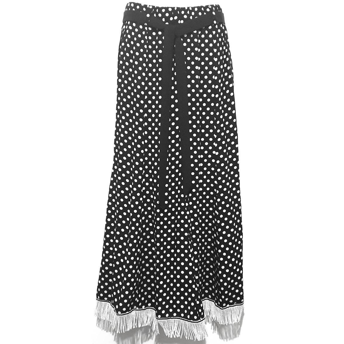 Black / White Polka Dot Maxi Fringed Skirt with Fringes Womens | Etsy