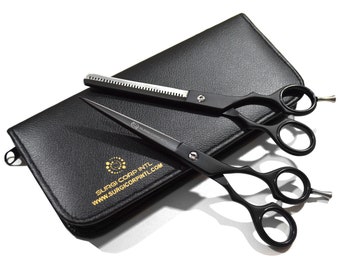 Ciseaux de coiffure professionnels Ciseaux de coiffure pour salon de coiffure, 18 cm, noir avec étui gratuit