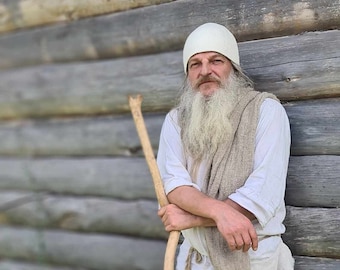 White Felted Hat, Early medieval, For reenactment or LARP, Birka Hat, Felted hat