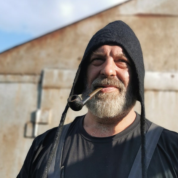 Bonnet médiéval en laine avec coiffe, Bonnet médiéval en laine, Bonnet médiéval en laine avec coiffe feutrée, Tête médiévale, Ceinture sous le casque, Chapeau moyen-âge