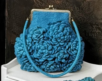 Floral Felt Kiss Clasp Bag: Merino Wool Clutch Purse