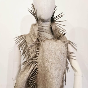 Felted Scarf, Felted Wool Shawl, Scarf Felt, Felted  Long Wraps, Felted Silk Wrap, Nuno Felted Scarf, Wrap Scarf, Silk Scarf with tassels