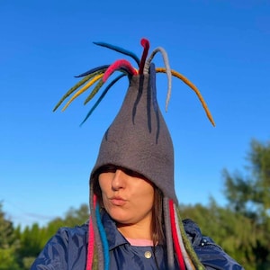 Felted  Sauna Hat, Festival Felt Hat, Winter hat, Sauna hat, Faire hat, Clown Hat, Felted Fantasy Hat, Elf Hat, Gnome Costume