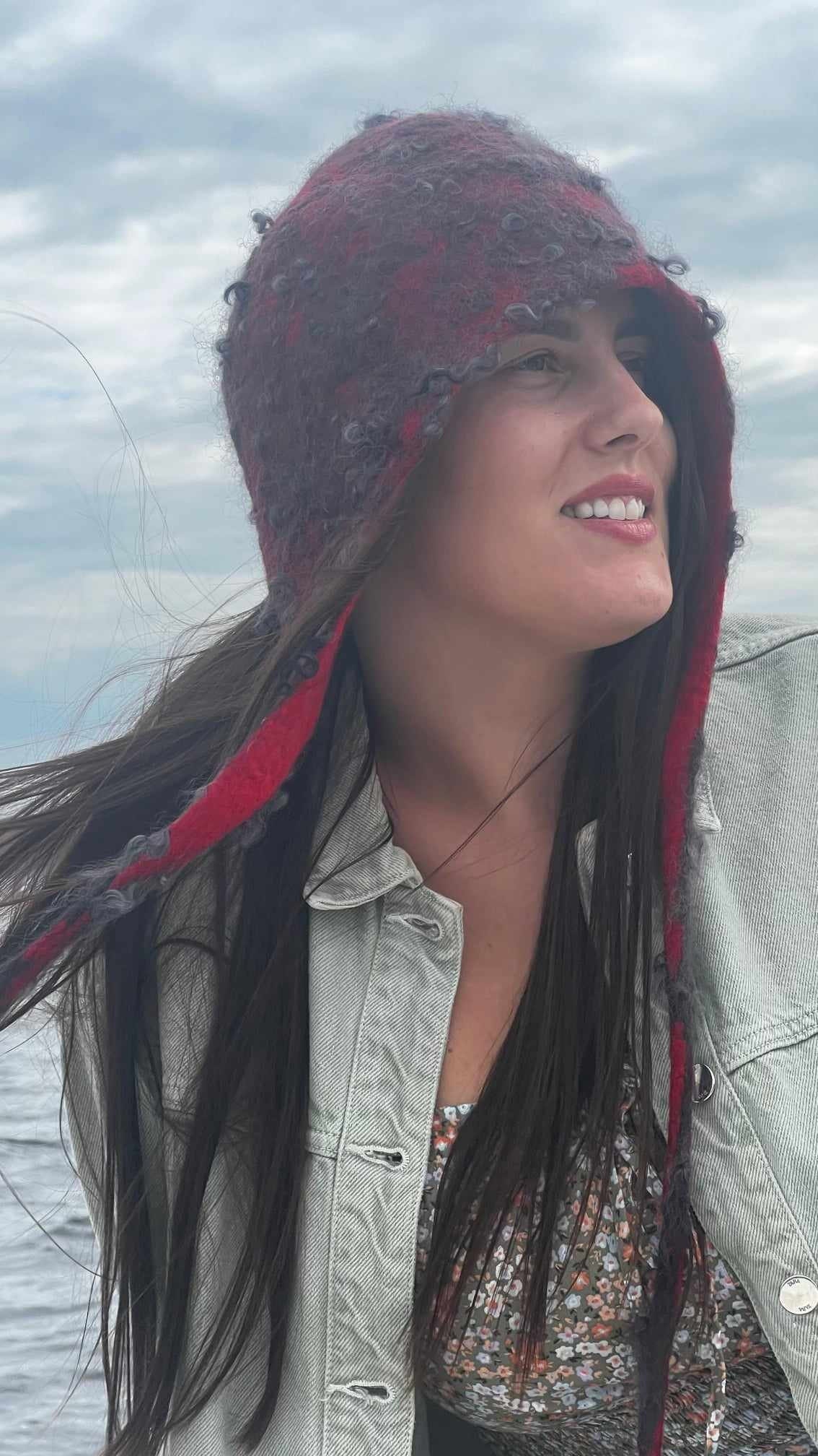 Unisex Red Sauna Hat, Handmade Felted Wool Cap, Winter Hat, Felt Bath Accessories